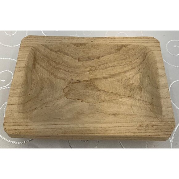 Wooden Rectangular Serving Dough Bowl Tray Natural Wood Finish 7.5" X 5.5" - Picture 2 of 6